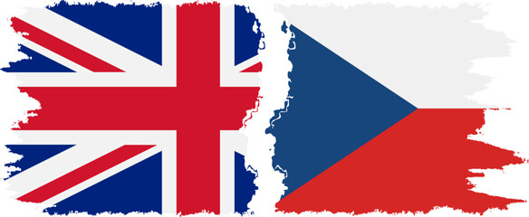 Czech and United Kingdom grunge flags connection vector