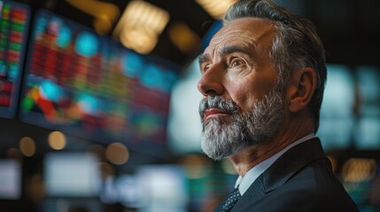 Professional middle-aged businessman wearing a suit on the stock market