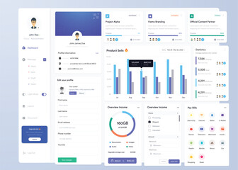 UI UX Infographic dashboard. UI design with graphs, charts and diagrams. Web interface template