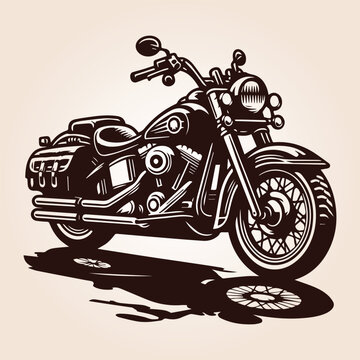 Harley Motorcycle - Black and White Isolated Icon - Vector illustration