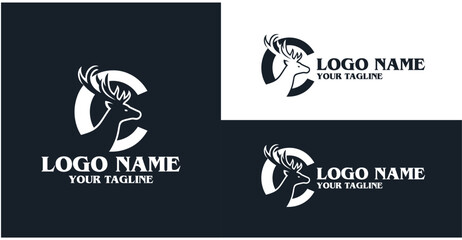 deer head logo design with letter C