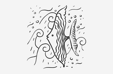 Ocean fish outline vector clipart