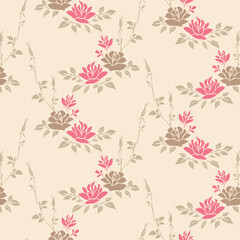 Japanese Sweet Flower Branch Vector Seamless Pattern
