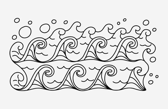 Ocean waves outline vector clipart