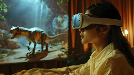 Woman Using Virtual Reality Technology for a Surreal Experience