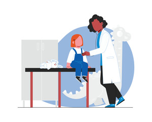Doctor examining a child in the hospital. Flat style vector illustration for health and medicine design