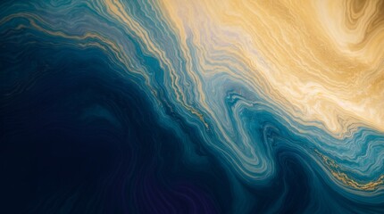 Abstract composition with blue and gold swirls, resembling marble