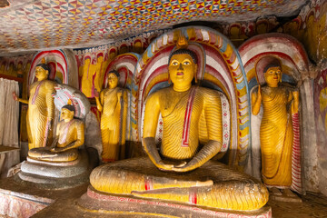 A view of the Dambulla cave temple(Golden Temple of Dambulla), a World Heritage Site and a Buddhist...