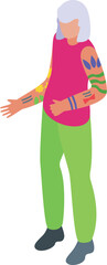 Colorful tattoos senior body icon isometric vector. Old female. Cute body art