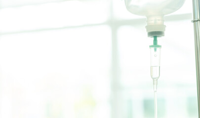 Saline intravenous (IV) drip for patient in hospital., Medical Concept, treatment emergency. Copy...