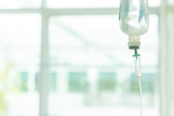 Saline intravenous (IV) drip for patient in hospital., Medical Concept, treatment emergency. Copy...