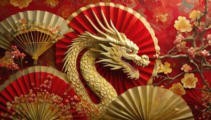 High-quality photo .2024 Chinese New Year Banner- Abstract Art with Oriental Dragon 