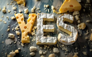 Yes to cheese! The word "YES" from cheese. Cheese is saying yes to you! A "Yes" sign encouraging you to eat right. Vitamins, veganism and health. A diet with lots of cheese. Post, presentation and bg.
