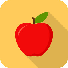 Apple, red apple icon on orange background with side shadow. Vector, design illustration.
