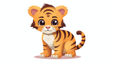 Cute tiger cartoon icon, vector illustration.