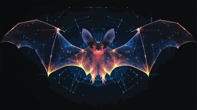 Giant bat in hologram wireframe style.