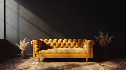 Black mock-up wall with beautiful sofa, generative ai