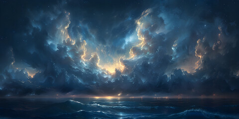 a stormy sky with a large cloud in the center and the word cloud on the bottom. - obrazy, fototapety, plakaty