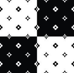 Flower monogram black and white illustration vector design