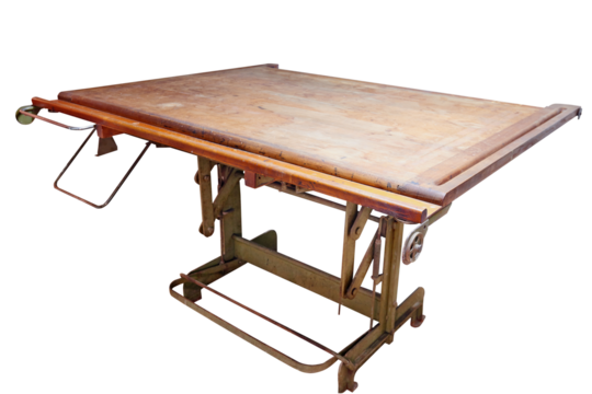 Architect drawing table isolated on white