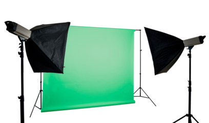 Green Mobile photographer studio ready for portrait shooting isolated