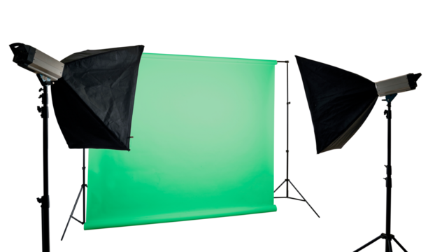Green Mobile photographer studio ready for portrait shooting isolated