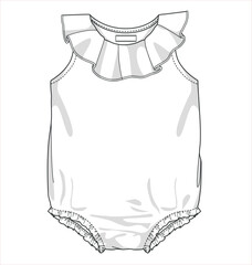 Baby wear templates, Newborn baby rompers Design Vector technical drawing, Infant clothing flat sketch. 
