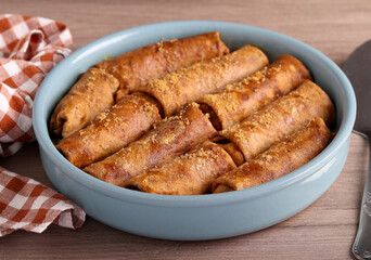 Baked chocolate crepes with filling