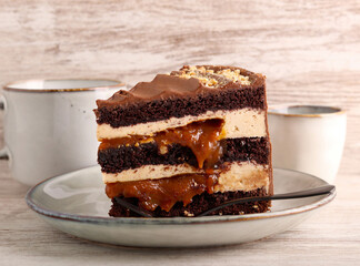 Slice of snickers cake.