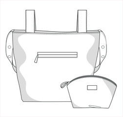 Women's Bag and makeup bag vector design template, technical drawing flat sketch.
