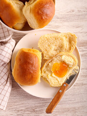 milk buns with butter and marmalade