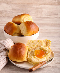 milk buns with butter and marmalade