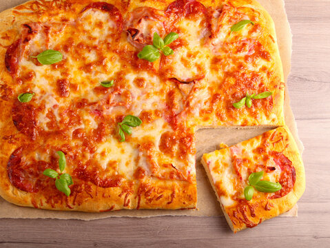 Fresh homemade rectangle pizza