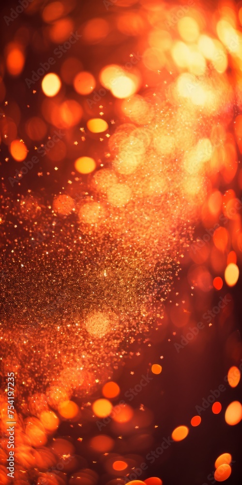 Poster glittering particles mingle with warm bokeh lights cascade