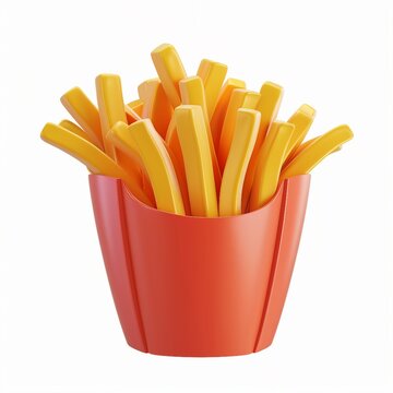 cute french fries icon, 3D render, white background, generative AI