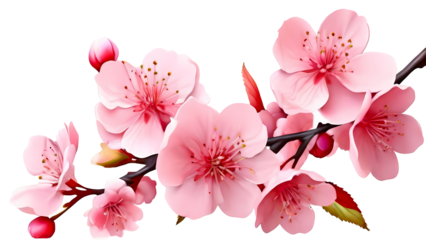 Fresh bright pink cherry blossom flowers on a tree branch in spring