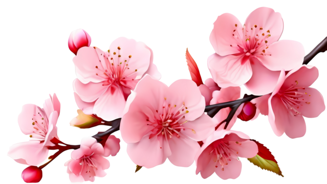 Fresh bright pink cherry blossom flowers on a tree branch in spring