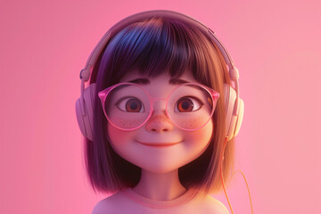 a cartoon girl wearing headphones and glasses