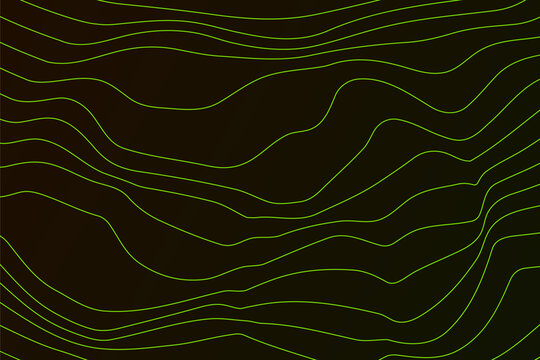 Abstract wavy dynamic blue green parple light lines curve banner on black background in concept technology, neural network, neurology, science, music, neon light.