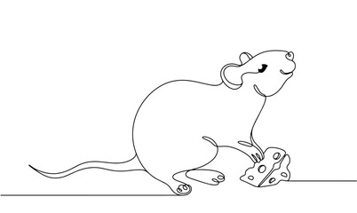 The rat holds the cheese standing on its hind legs