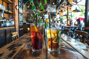 Drinks Positioned on Restaurant Table