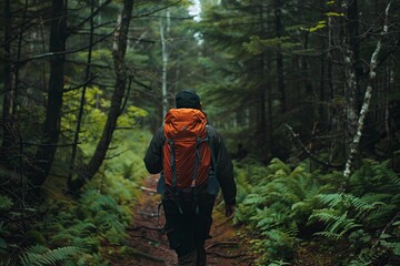Obraz na płótnie Canvas Hiker Walking Through Forest