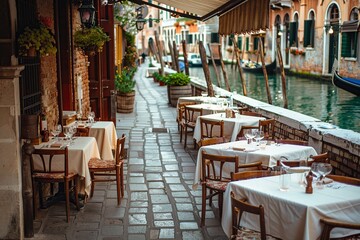 Row of Tables Next to River