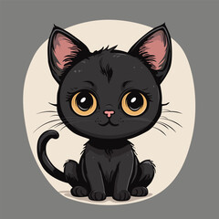 Cartoon illustration of a cute black cat on beige background