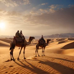 Foto op Plexiglas camels and people traveling in the desert, sand dunes © americandigi