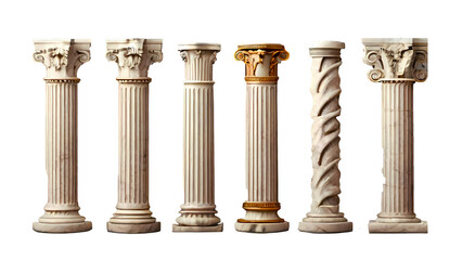 Classic antique marble columns set in in different styles