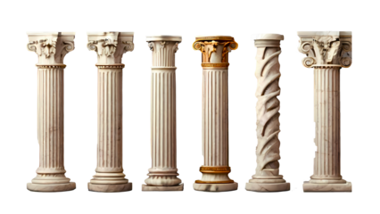 Classic antique marble columns set in in different styles