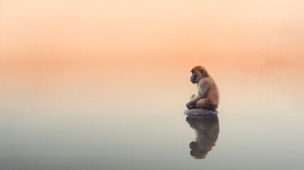 a monkey sitting on a rock in water - Powered by Adobe