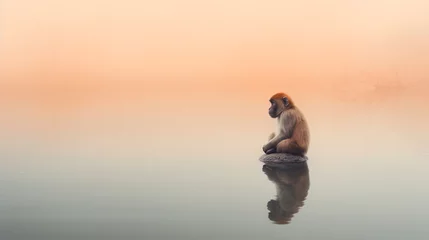 Fototapete Rund a monkey sitting on a rock in water © PROVAPIC