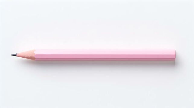 Light Pink Pencil on a white Background. Education Template with Copy Space